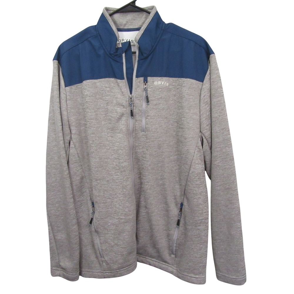 Orvis‎ Mens Full Zip Jacket L Gray Blue Classic Collection Fleece
